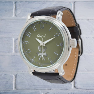 Chef's silver-sked&gaffel - lägg till namn armbandsur