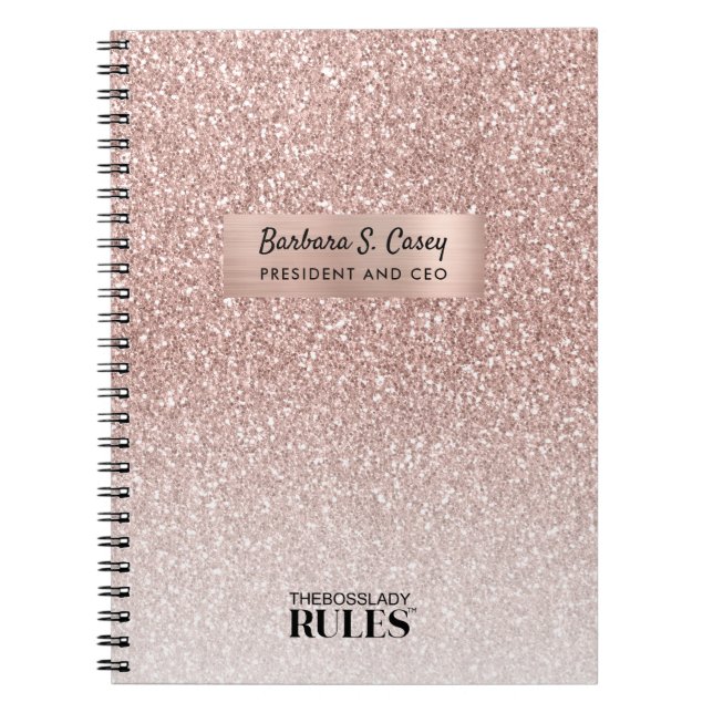 Chefslady CEO Rose Gold Glitter Namn och Titel Anteckningsbok (Framsidan)
