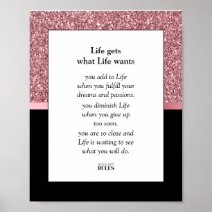 Chefstinnan Affärs Motivation Rosa Glitter Svart Poster
