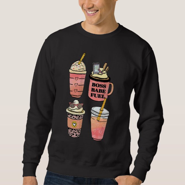 Chefstjej Bränsle Kaffe Bossig Tjej Handritad Lång Ärmad Tröja (Framsida)