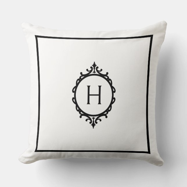 Chelsea Black and White Monogrammed Kudde (Framsida)