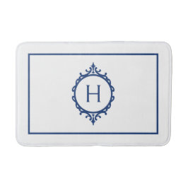 Chelsea Blue och White Monogrammed Bath Mat Badrumsmatta