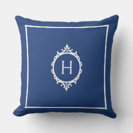 Chelsea Blue och White Monogrammed Dekorativ kudde