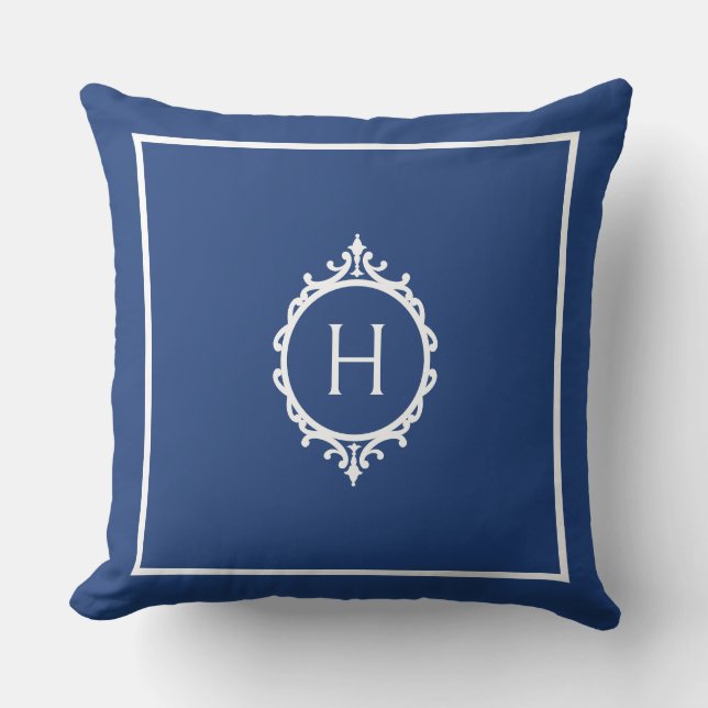 Chelsea Blue och White Monogrammed Dekorativ kudde (Framsida)