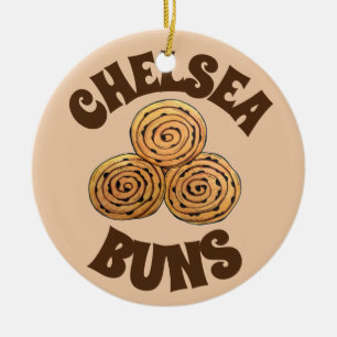 Chelsea Buns UK Currant Bun Bakery British Food Julgransprydnad Keramik