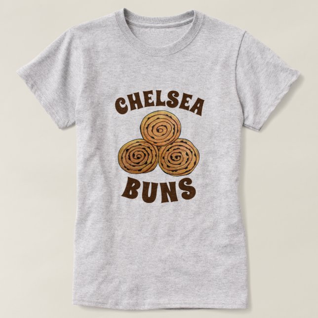 Chelsea Buns UK Currant Bun Bakery British Food T Shirt (Design framsida)
