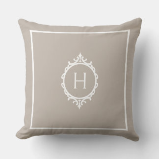 Chelsea Light Taupe och White Monogrammed Kudde
