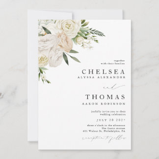 CHELSEA Watercolor White Blooms Wedding Invitation Inbjudningar