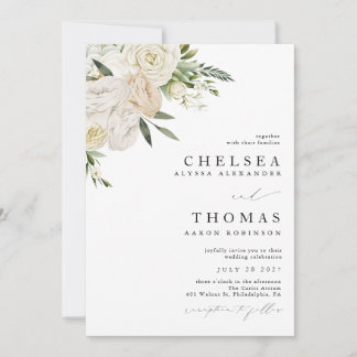 CHELSEA Watercolor White Blooms Wedding Invitation Inbjudningar