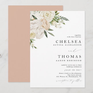CHELSEA Watercolor White Blooms Wedding Invitation Inbjudningar