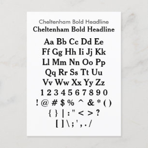 Cheltenham Bold Headline - Zazzle Font Sampler Vykort