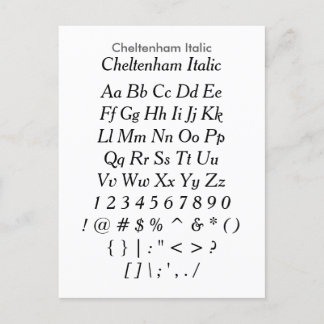 Cheltenham Italic - Zazzle Font Sample Lakan Vykort