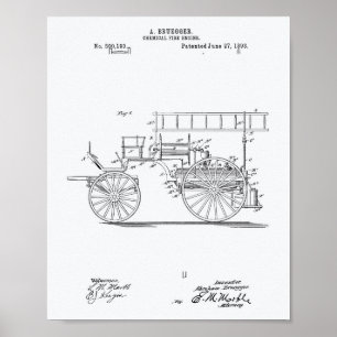 Chemical Fire Engine 1893 Patent Art White Papprar Poster