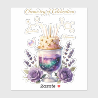 Chemistry Birthday Celebration Flask and Floral Ca Klistermärken