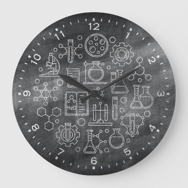 Chemistry Science Chalkboard Clock Stor Klocka (Framsida)