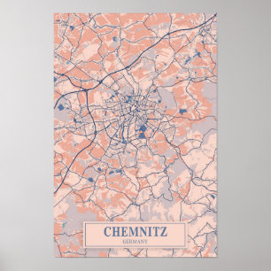 Chemnitz Tyskland Blåsiga Stadskarta Resa Poster