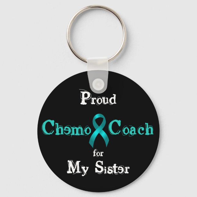 Chemo Coach - Ovarian Cancer Teal Ribbon Nyckelring (Framsida)