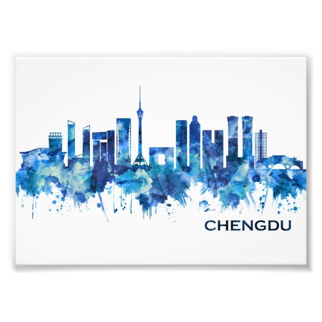 Chengdu China Skyline Blue Fototryck (Framsidan)