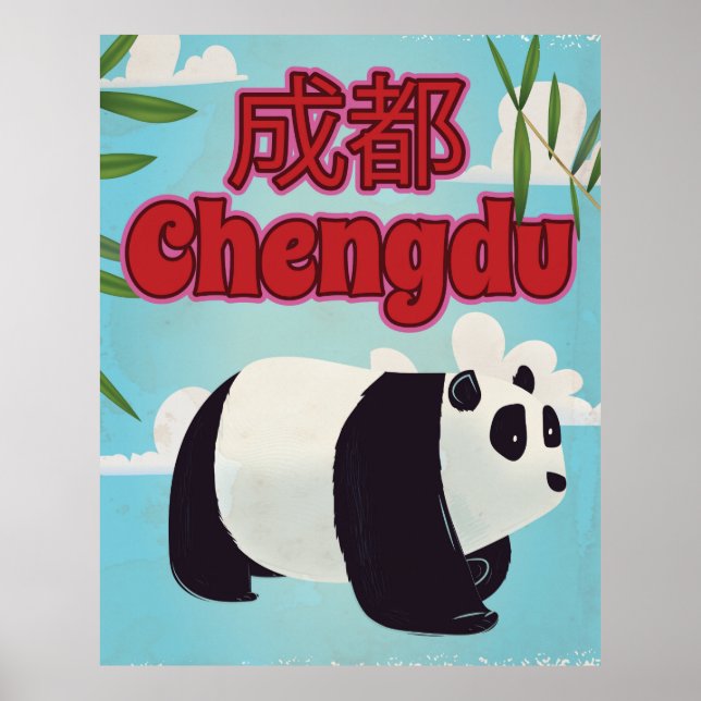 Chengdu China vintage resor skriver ut. Poster (Framsidan)
