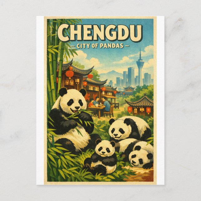 Chengdu, Kina, i klassisk retro-stil Vykort (Framsida)