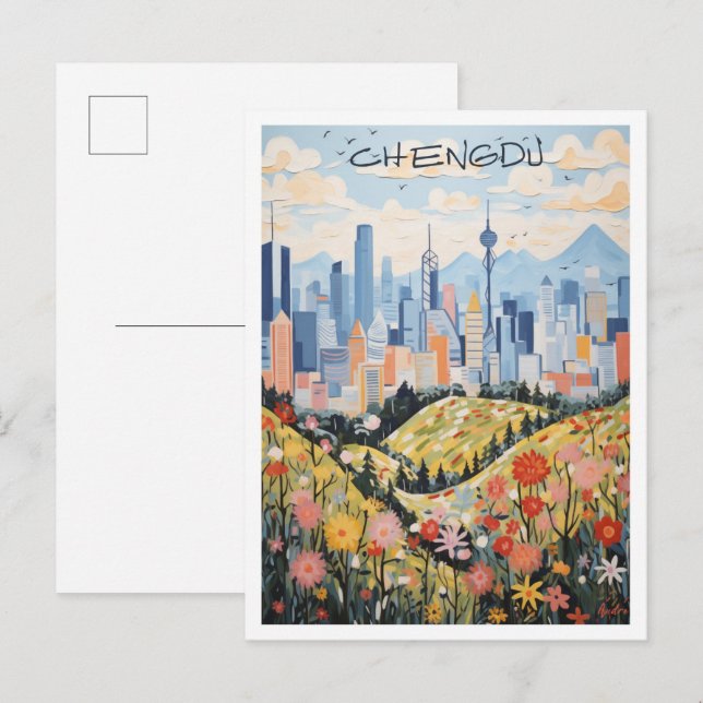 Chengdu Kina Resaestetik Vykort (Fram/baksida)