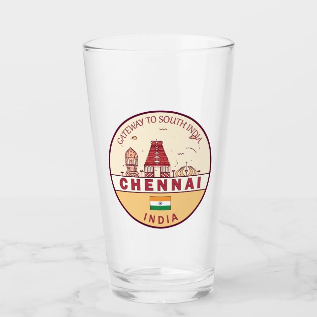 Chennai India City Skyline Emblem Glaskopp (Framsida)