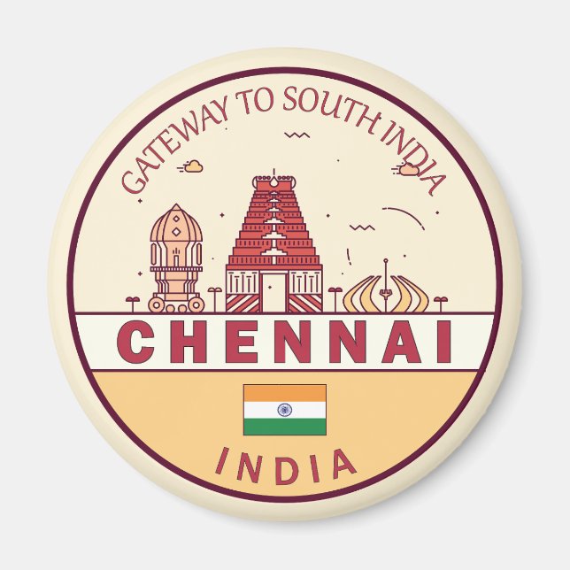 Chennai India City Skyline Emblem Magnet (Framsidan)