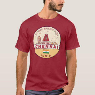Chennai India City Skyline Emblem T Shirt