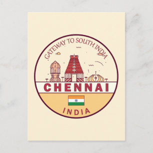 Chennai India City Skyline Emblem Vykort