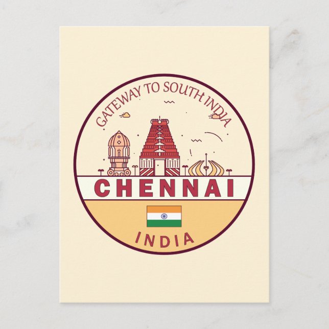 Chennai India City Skyline Emblem Vykort (Framsida)