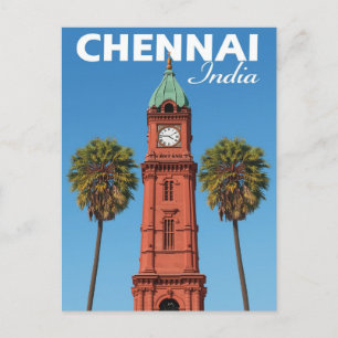 Chennai India Red Clock Torn Iconic Landmark Vykort