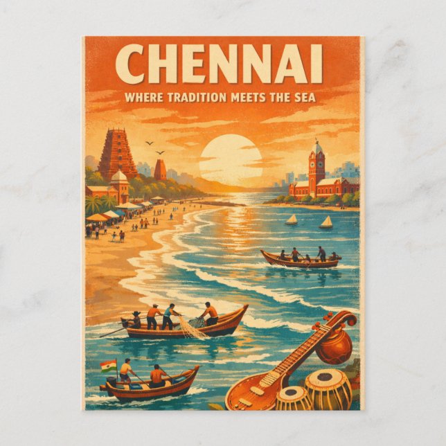 Chennai, Indien, i klassisk retro-stil Vykort (Framsida)