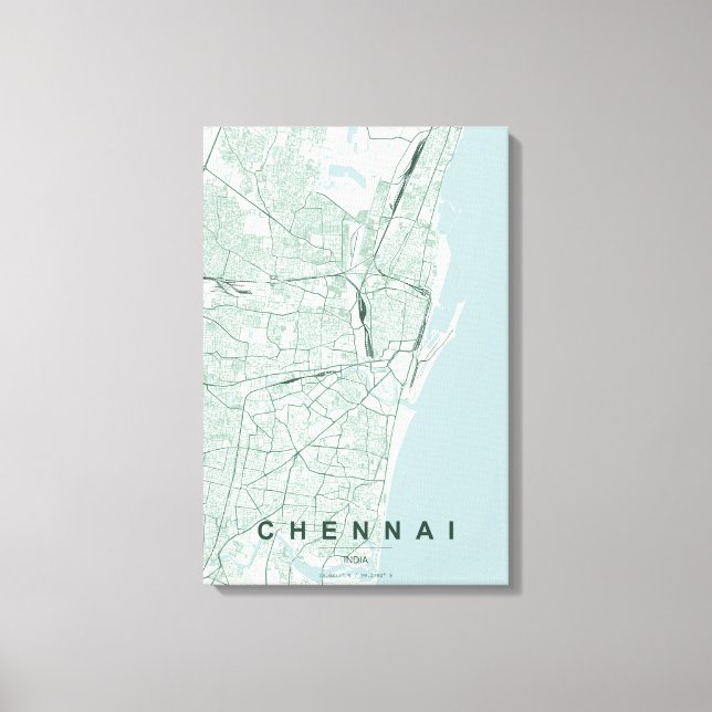 Chennai Indien Stadskarta Minimal Design Canvastryck (Framsida)