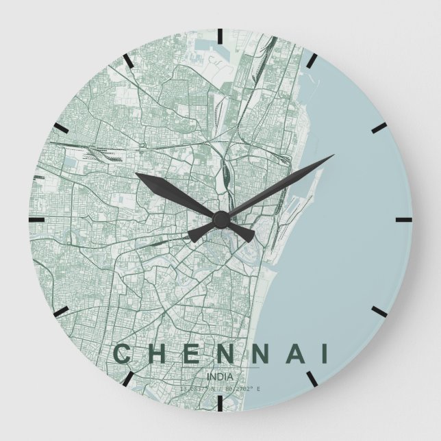 Chennai Indien Stadskarta Minimal Design Stor Klocka (Framsida)