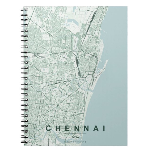 Chennai Indien Stadskarta Minimalistisk Design Anteckningsbok (Framsidan)