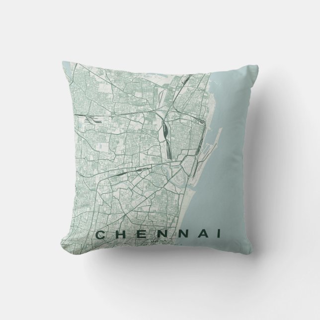 Chennai Indien Stadskarta Minimalistisk Design Kudde (Framsida)