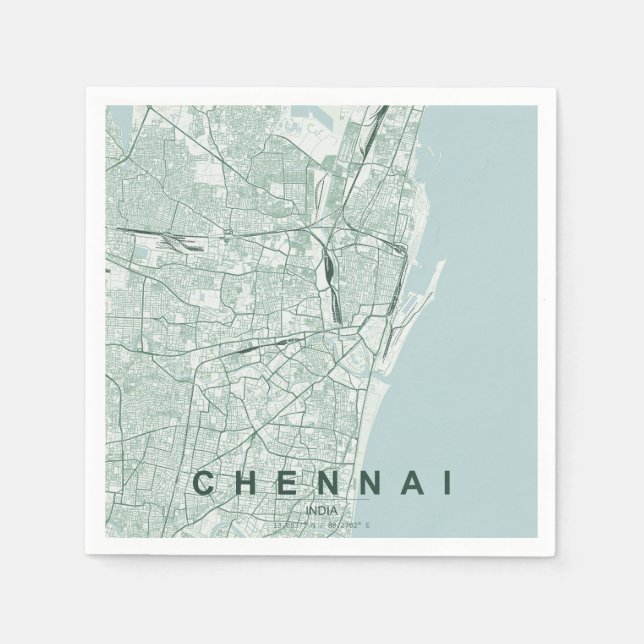 Chennai Indien Stadskarta Minimalistisk Design Pappersservett (Framsidan)