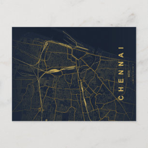 Chennai Indien Stadskarta Minimalistisk Design Vykort