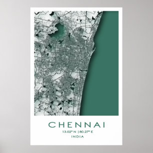 Chennai Karta Poster Madras Tamil Nadu Indien