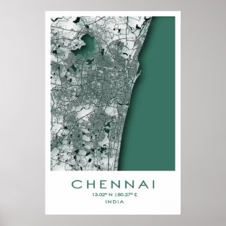 Chennai Karta Poster| Madras| Tamil Nadu| Indien Poster