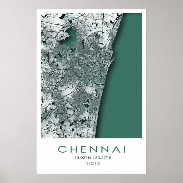 Chennai Karta Poster| Madras| Tamil Nadu| Indien Poster (Framsidan)