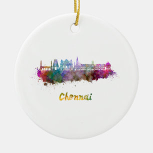 Chennai skyline i vattenfärg julgransprydnad keramik