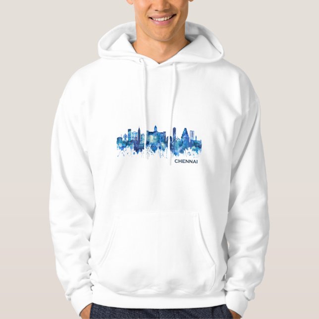 Chennai Tamil Nadu Skyline Blue Hoodie (Framsida)