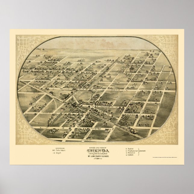 Chenoa, IL Panoramic Karta - 1869 Poster (Framsidan)