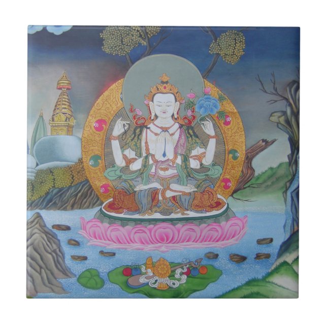 Chenrezig belägger med tegel kakelplatta (Framsidan)