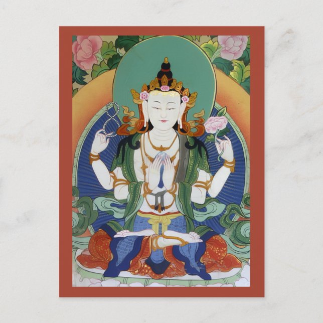 Chenrezig Bodhisattva av medlidande tibetansk deit Vykort (Framsida)