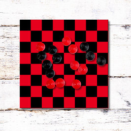 Chequerboard Black and Red Game Board Trätavla