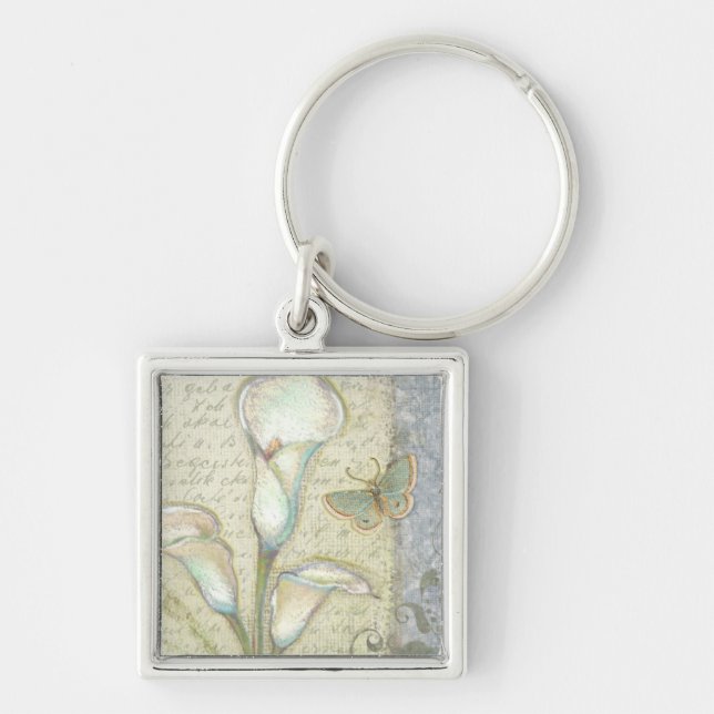 Cherish Fyrkantig Silverfärgad Nyckelring (Framsidan)