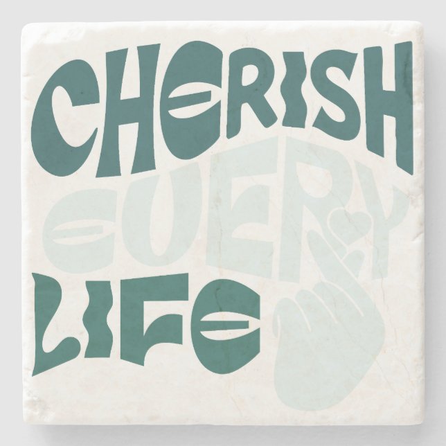 Cherish Life - Kärlek & Kindness Art Stenunderlägg (Framsidan)