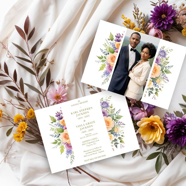 Cherish Spring Floral Garland Double Funeral Photo Inbjudningar (Cherish Spring Floral Garland Double Funeral Photo Invitations Cards. )